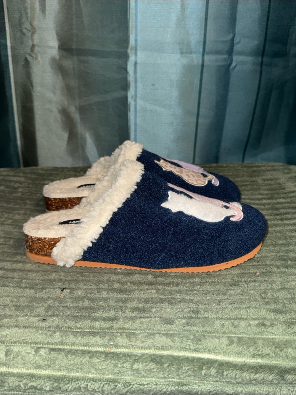 Lands' End Navy Cat Sherpa-Lined Slip-On Slippers
